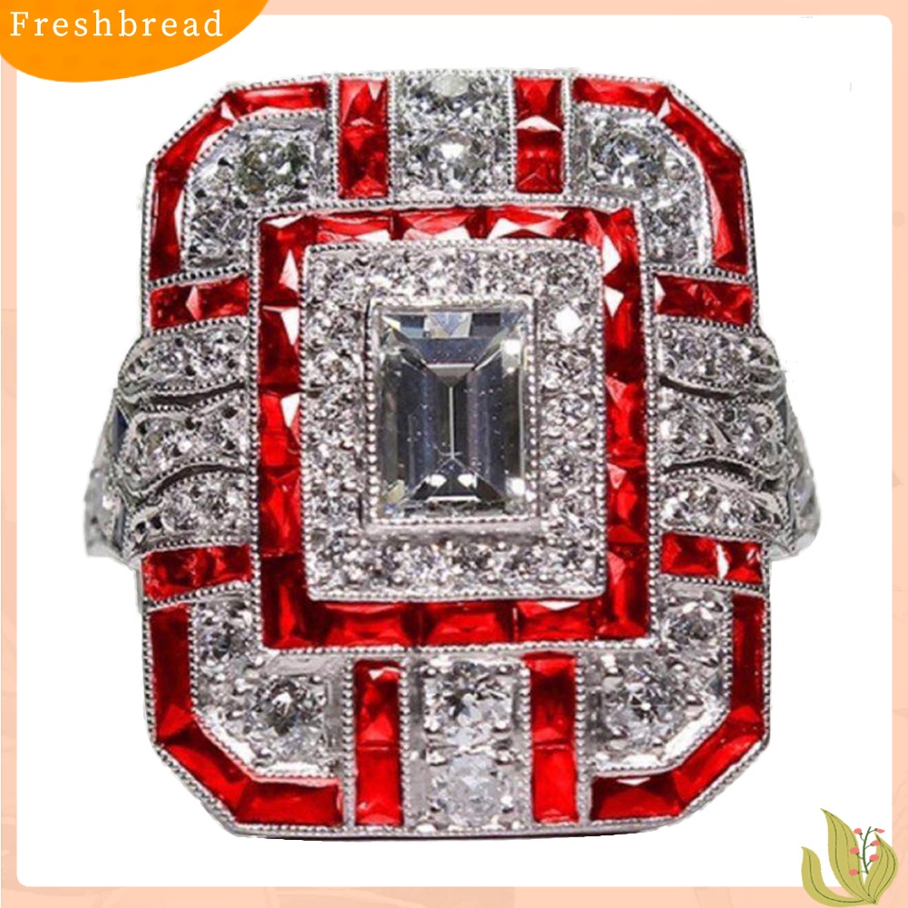 {In Stock} Pernikahan Pertunangan Wanita Retro Cubic Zirconia Bertatahkan Perhiasan Cincin Jari Persegi