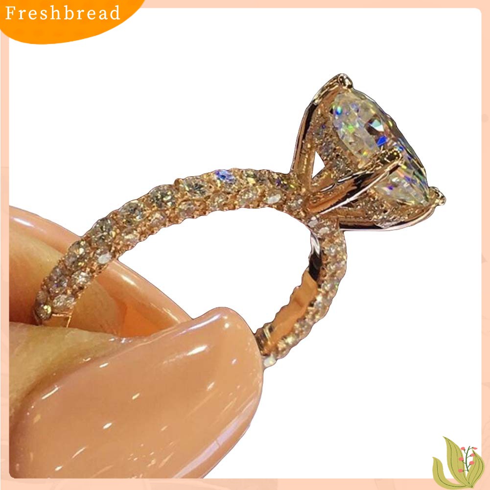 {In Stock} Glitter Bulat Berlian Imitasi Bertatahkan Band Jari Cincin Pengantin Pernikahan Perhiasan Hadiah