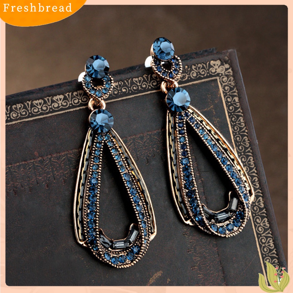 {In Stock} Anting Drop Gaya Vintage Bentuk Tetesan Air Pengerjaan Halus Batu Biru Pear Drop Earring Untuk Pesta