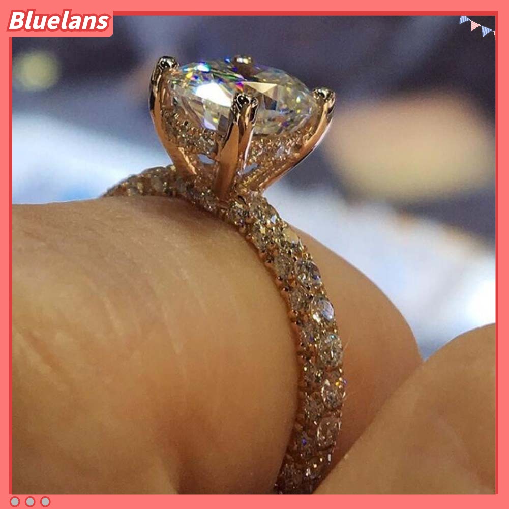 {In Stock} Glitter Bulat Berlian Imitasi Bertatahkan Band Jari Cincin Pengantin Pernikahan Perhiasan Hadiah