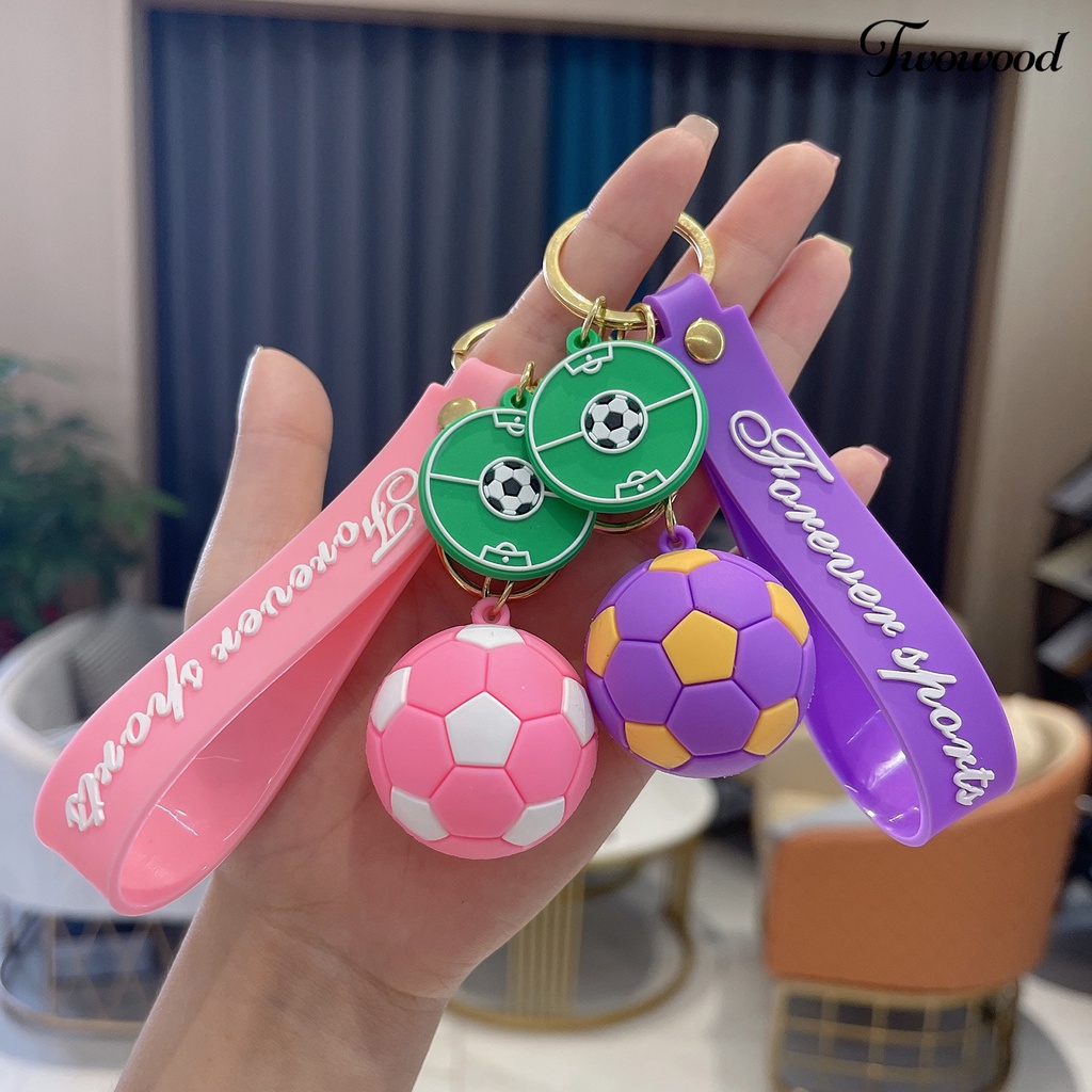 Twowood Football Keychain Metal Buckle Soft PVC Lovely Keyholder Ornamen Portable Kartun Gantungan Kunci Tas Liontin Aksesoris Souvenir Hadiah