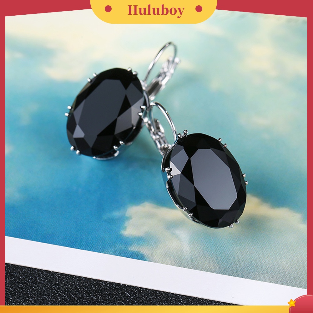 {Ready Stock} Elegan Wanita Oval Batu Permata Imitasi Hias Menjuntai Leverback Earrings Perhiasan Hadiah