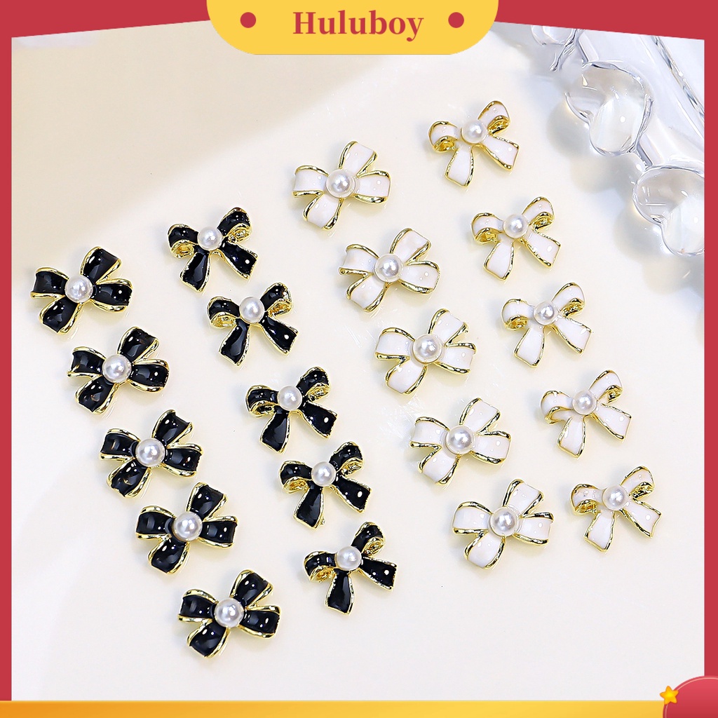 {In Stock} 3Pcs Busur Dekorasi Kuku Bersinar Tiga Dimensi Gaya Perancis DIY Mini Angin Harum Kecil Faux Pearl Bow Hitam Putih Nail Art Bows Untuk Salon Kuku