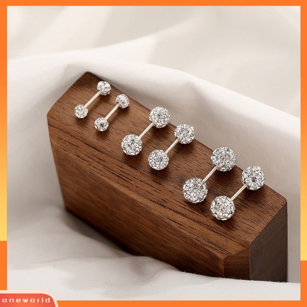 [OWR] 1pasang Ear Studs4Per5/6mm Kepala Ganda Sekrup Belakang Hypoallergenic Kecil Shiny Cubic Zirconia Women Earrings Fashion Jewelry