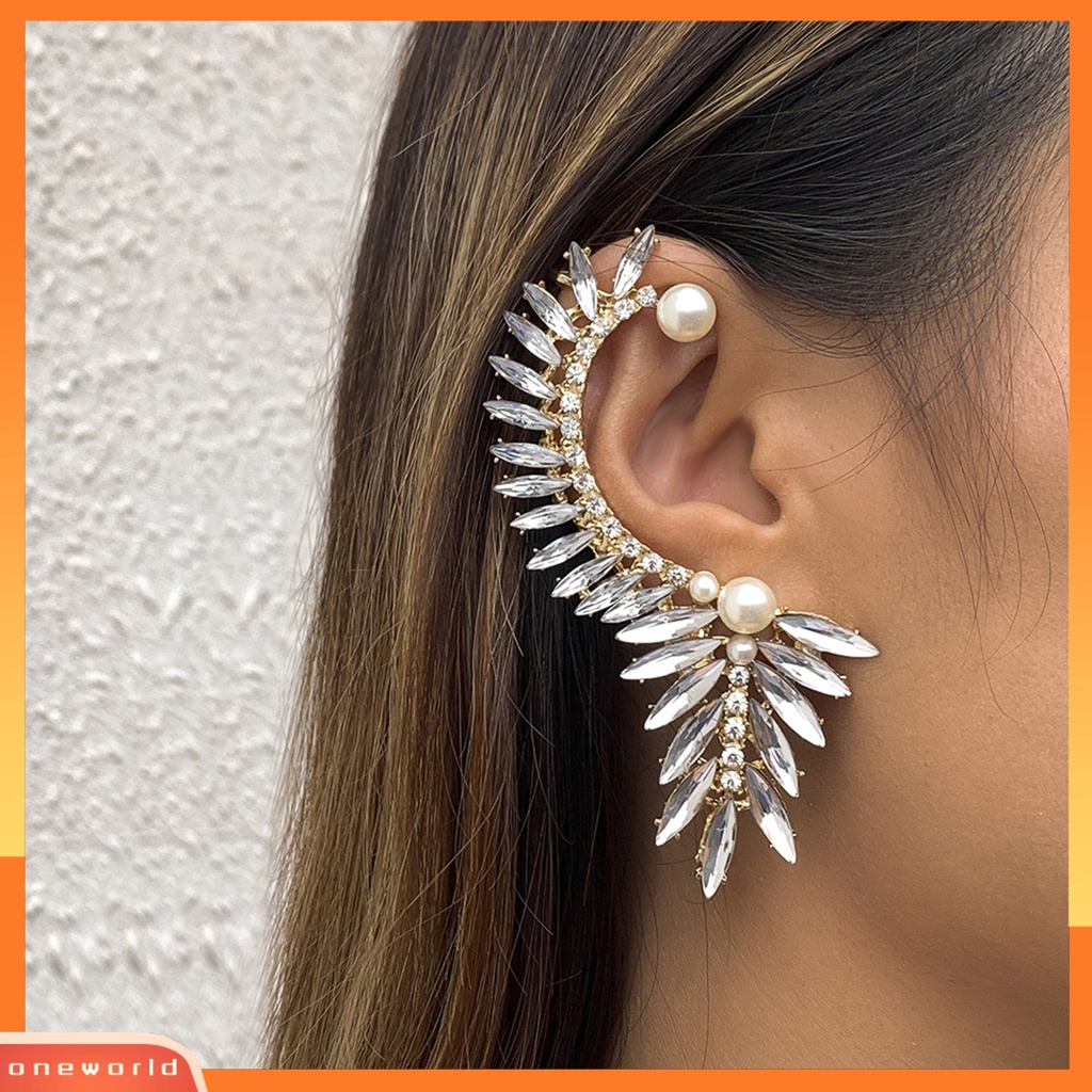 [OWR] 1pc Klip Telinga Berlebihan Geometris High Gloss Berlian Imitasi Electroplating Ear Ornament Tanpa Tindik Fashion Kristal Imitasi Mutiara Auger Telinga Manset Perhiasan Aksesoris