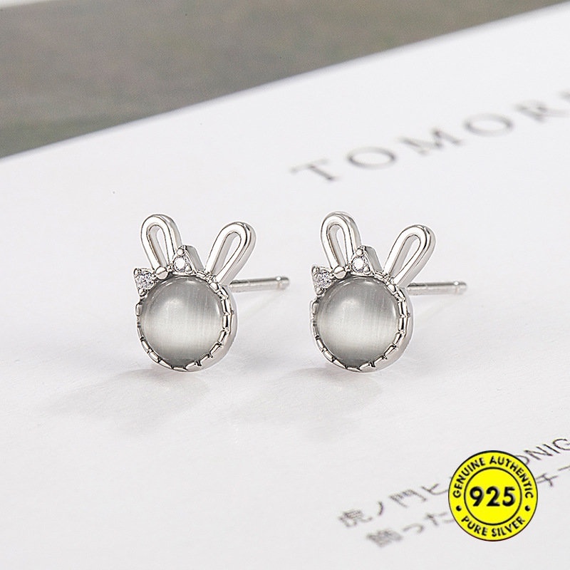 Anting Emas 18K Opal Rabbit Stud Earrings Simple Lucu Anting Wanita U1204
