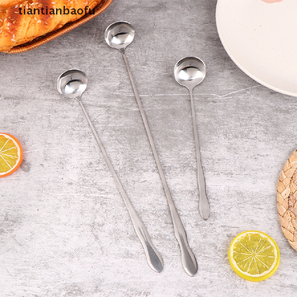 [tiantianbaofu] 1pc Stainless Steel Gagang Panjang Sendok Aduk Es Krim Dessert Scoop Flatware Butik