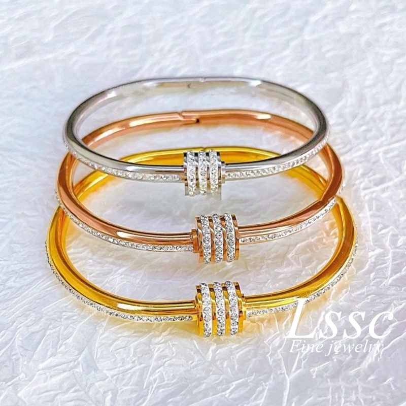 Gelang Titanium Wanita Anti Karat Permata Berlian Manik Emas 18K Cantik Mewah Fashion Korea Dewasa Bangle Aksesoris Perhiasan