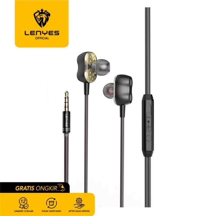 Lenyes LF70 Stereo Wired Earphones Noise Reduction HD Mic Original handsfree earphone ear in ear bud microphone kabel tanpa