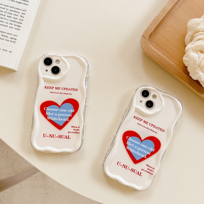 Untuk iPhone Case14 13 12 11 Pro Max Love Hati Inggris Wavy border Anti-drop Pengawet