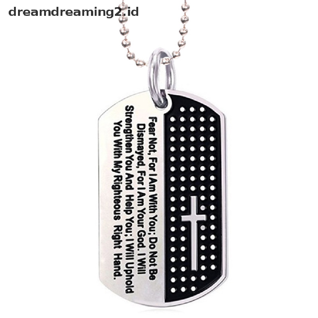 (hot) Dog Tag Salib Liontin Kalung Rantai Stainless Steel Alkitab Pria Perhiasan Fashion//