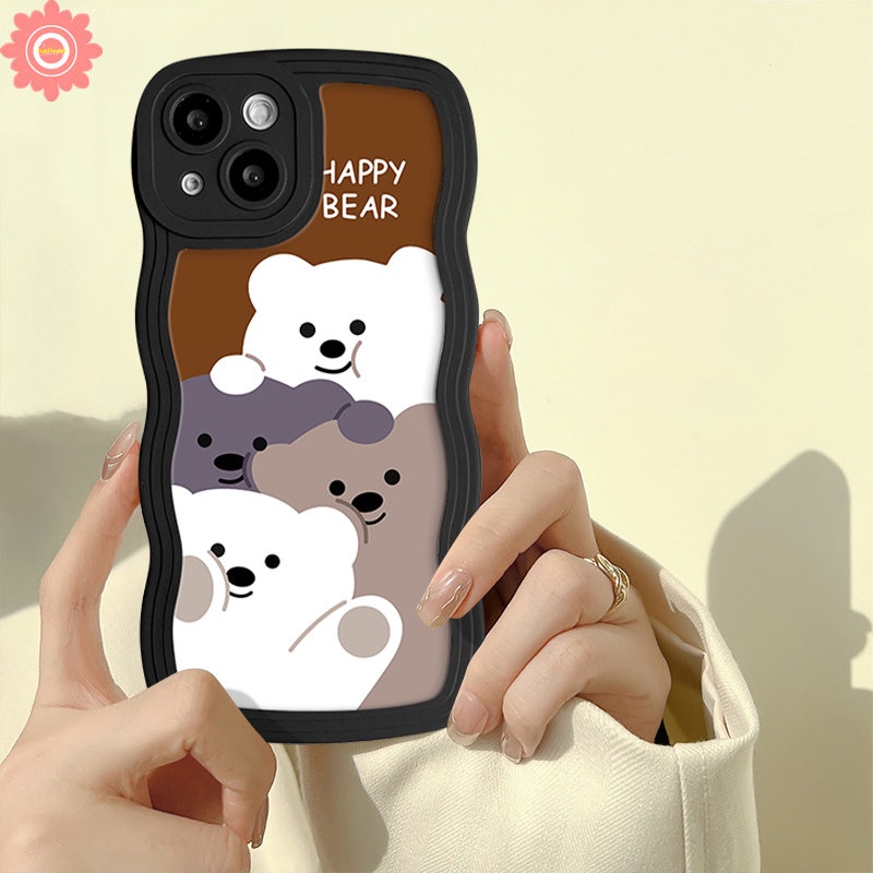 Redmi A1 12C 910c 10 9A 10A 9T A1+9C POCO X3 NFC Pro M3 Redmi Note8 9 10 11 11Pro 10s 11s 9s 10Pro Max Mi 11T Pro Beruang Lucu Wavy Edge Creative Romantic Splicing Pattern Case