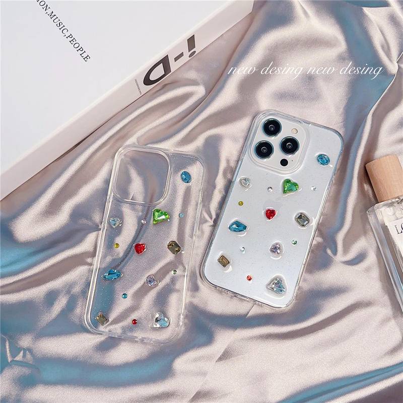 Casing Transparan Berlian Glitter Cinta Mewah Untuk Iphone14 13 12 11 Pro MAX Plus Cover Silikon Lembut Mini Untuk iPhone X XS MAX Xr7 8 Plus SE 2022 2020