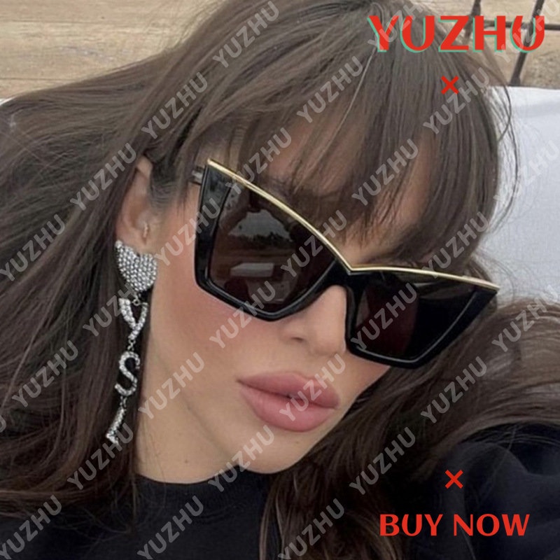 (YUZHU) Western Fashion Oversized Frame Cat Eye Sunglasses Untuk Wanita Emas V Cool Sunglasses Pria