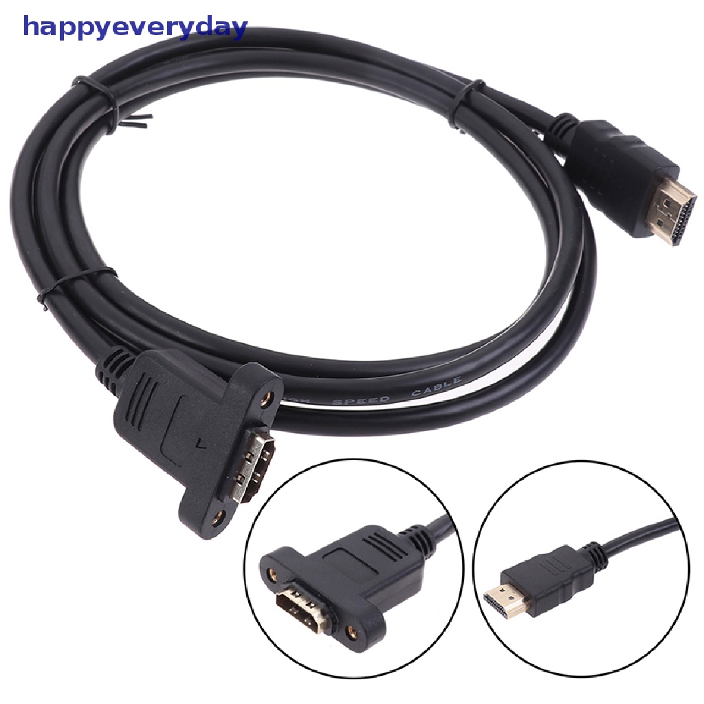 [happy] 1pc Kabel Ekstensi HDMI Male to Female Lapis Emas Dengan Kabel Mount Panel Sekrup [ID]