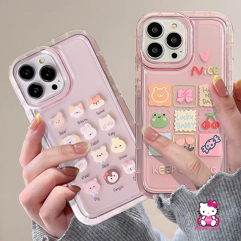 IPHONE Lembut Tpu Shockproof Airbag Kawaii Phone Shell Case Kompatibel Untuk Iphone11 13 12 14 Pro MAX 7Plus 6S 6 Plus X XS XR MAX Ins Cherry Candy Kartun Hewan Lucu Beruang Katak Cover