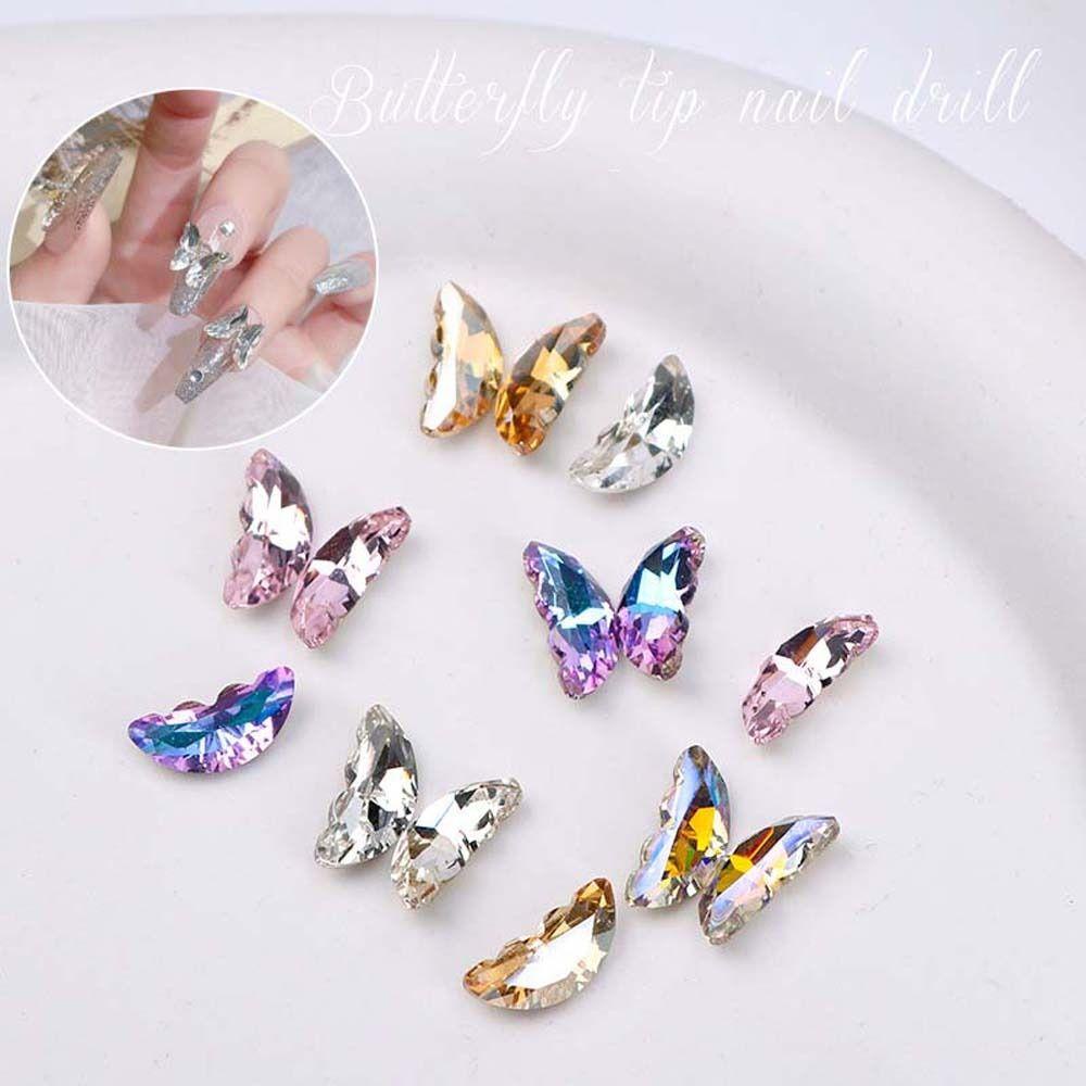 AUGUSTINA Agustina Butterfly Nail Rhinestones Nail Charms Wanita DIY Nail Art Manicure Aksesoris Jepang Aurora Butterfly 3D Nail Art Drills