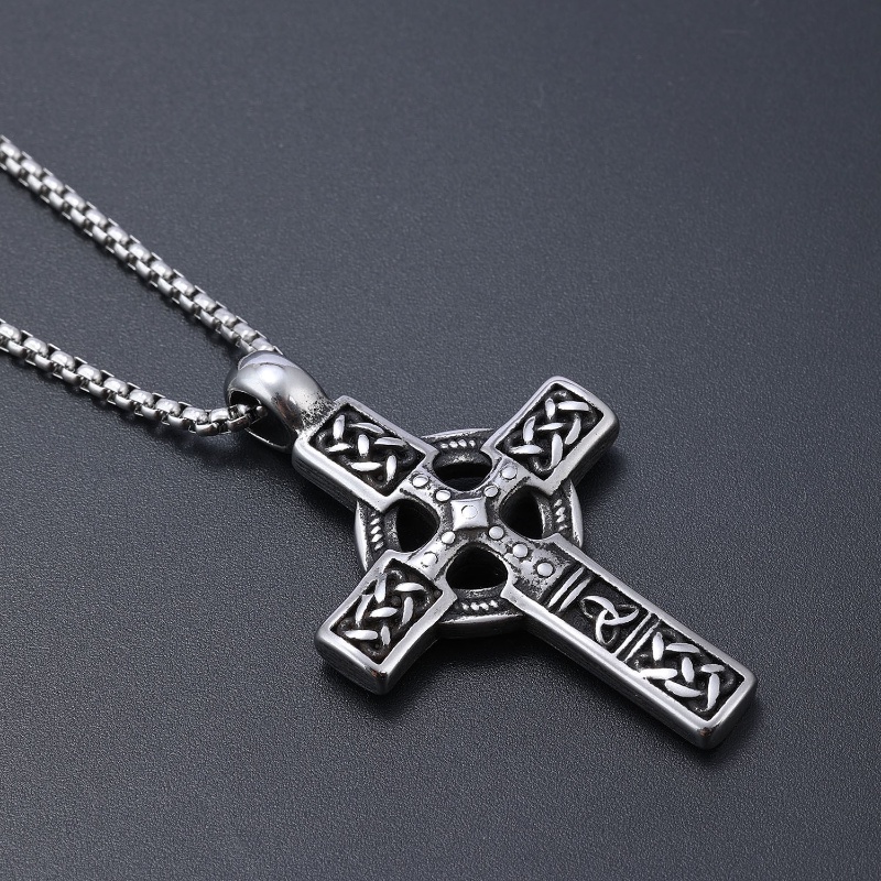 [Z H Perhiasan] Vintage Nordic Viking Punk Liontin Salib Pria Dan Wanita Fashion Stainless Steel Kalung Hip Hop Pesta Perhiasan Aksesoris