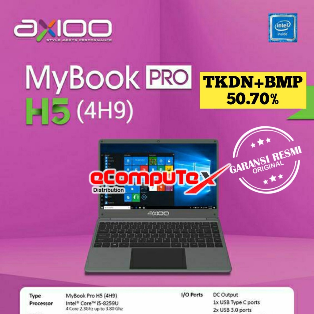 LAPTOP AXIOO MYBOOK PRO H5 (4H9) i5 RAM 4GB 1TB 14&quot;FHD IPS TKDN GARANSI RESMI