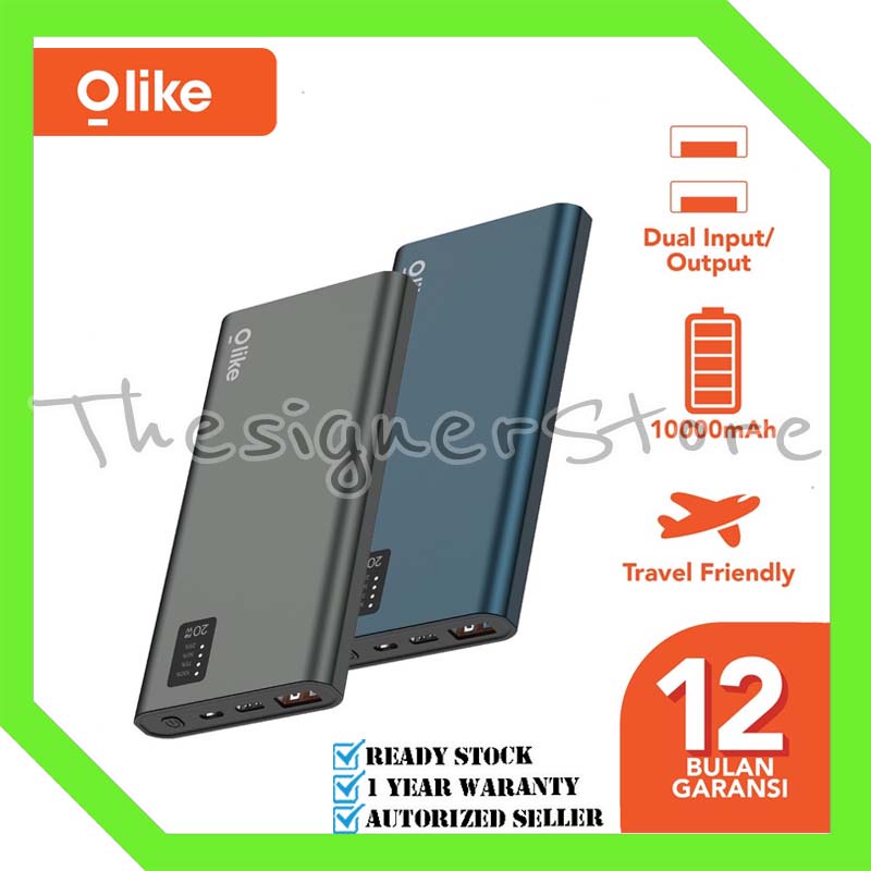 Olike P2 PowerBank 10000 mAh Fast Charging 3A Dual Output Port USB &amp; PD Type-C Original - Garansi Resmi 1 Tahun