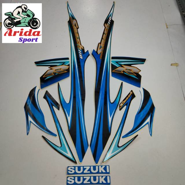 Striping sticker suzuki smash 110 r 2008 hitam biru / stiker motor smash