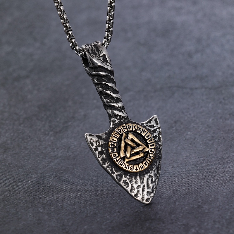 [Z H Perhiasan] Vintage Nordic Viking Rune Tombak Hip Hop Liontin Pria Dan Wanita Fashion Stainless Steel Kalung Punk Pesta Rock Perhiasan Aksesoris