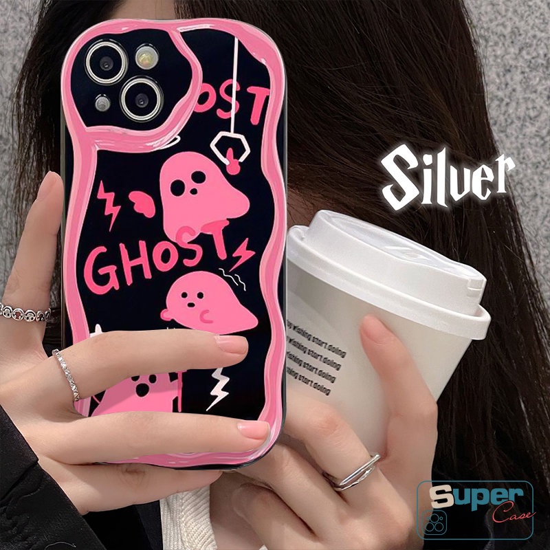 IPHONE Casing Ponsel Shockproof Kompatibel Untuk Iphone7 8 6s 6plus XR X13 14 11 12 Pro Max XS Max SE 2020 Lucu Lucu Pink Soul Ghost Glossy 3D Wavy Curved Edge Soft Tpu Cover