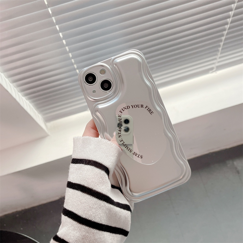 IPHONE Ins Shine Stylish Plating Irregular English Mirror Bracket Soft Case Untuk Iphone13 12 11 14 Pro X XR XS MAX Mewah Bergelombang Pinggiran Penutup Belakang