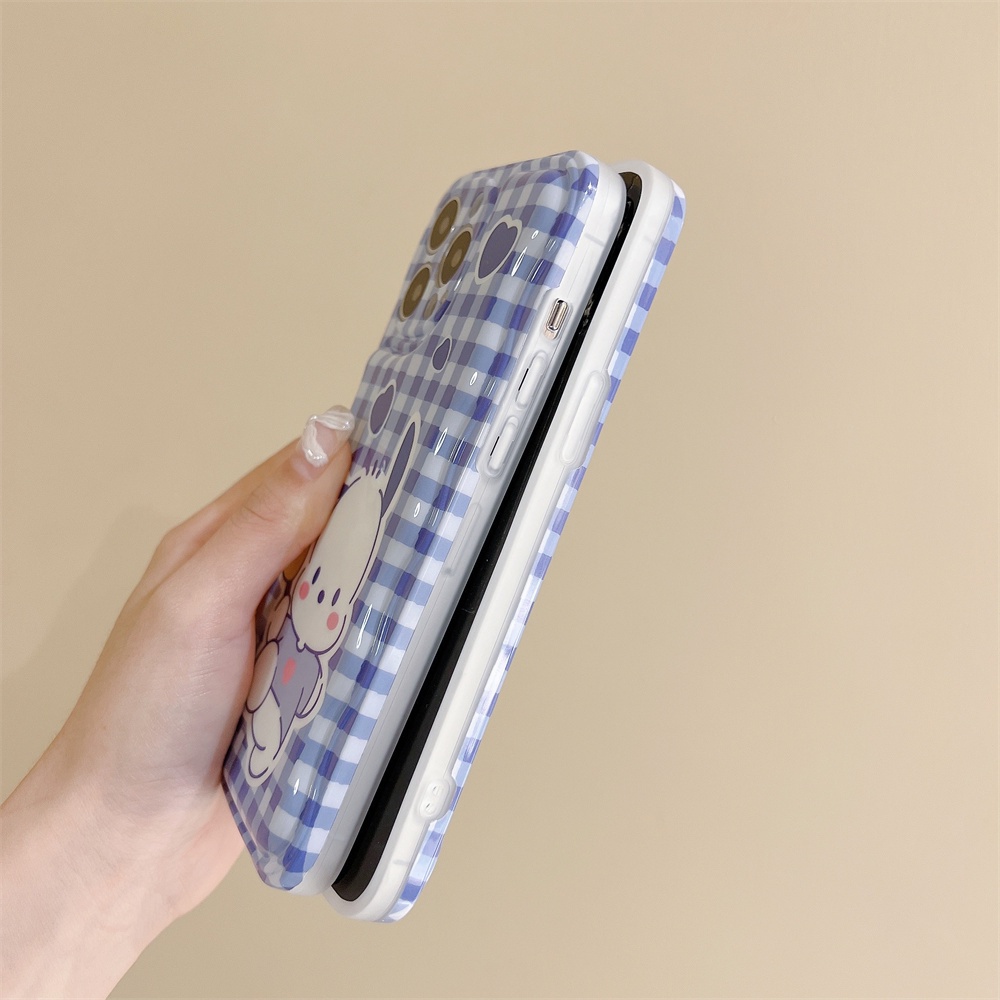 IPHONE Ins Biru Diperiksa Pacha Anjing Cek Gelombang Desain Hitam Dan Putih Casing Ponsel Untuk Iphone14 14Pro 11 12 13 Pro Max Case Soft Shell TPU Cover Pelindung