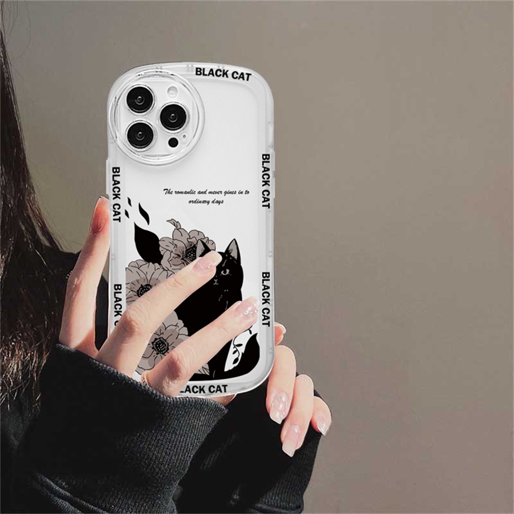 Redmi Note 11S 11 Pro Redmi 10C 10A 9C 9T 9A Note 10S Note9 Note8 Pro Note7 Poco M3 X3 Pro NFC Bunga Dan Kucing Hitam Soft Silicone Phone Case Cover DGX