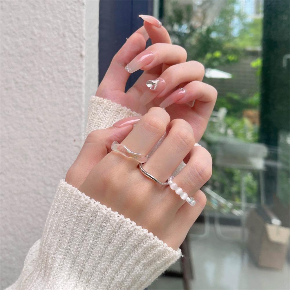 Mxbeauty Vintage Set Cincin Populer Elemen Kesederhanaan Yang Berbeda Lingkaran Aesthetic Perhiasan Manik-Manik Elastis Alloy Acrylic Hadiah Ulang Tahun