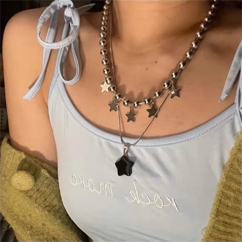 Fashion Resin Bintang Liontin Kalung/Wanita Kalung Rantai Logam Anti Karat/Aksesoris Perhiasan Y2k