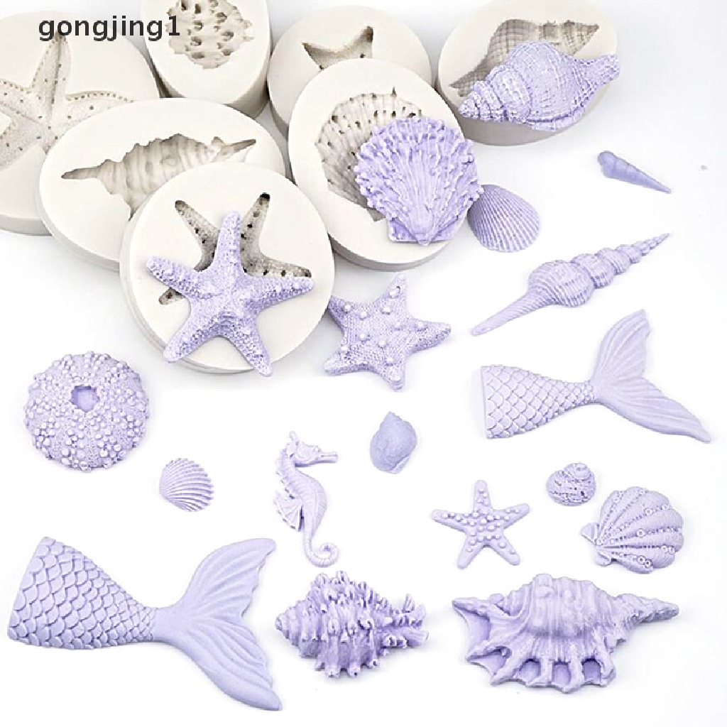 Ggg 3D Mermaid Tail Shell Bintang Laut Cetakan Silikon Fondant Dekorasi Kue Baking Mould ID