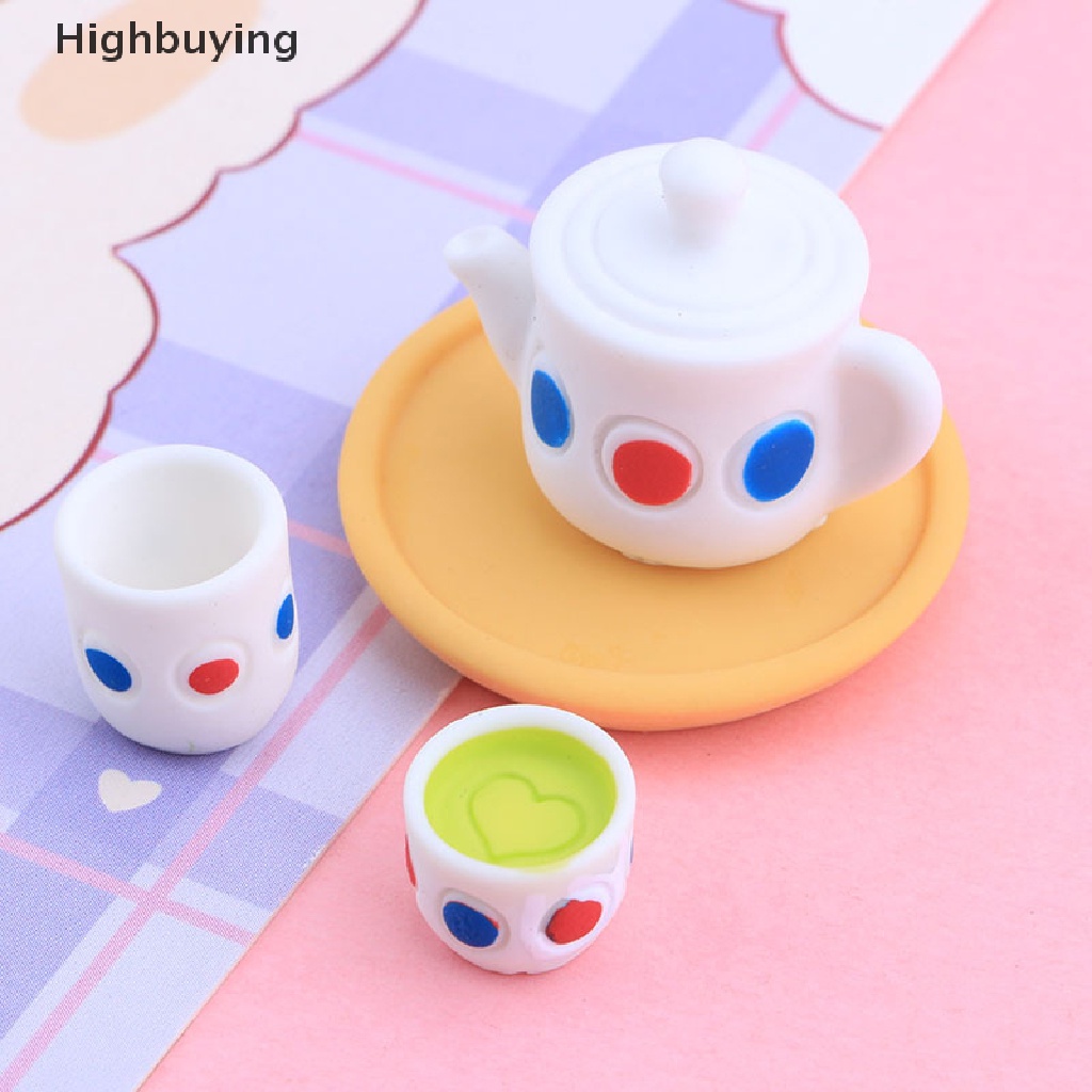 Hbid 4Pcs/Set Peralatan Makan Teko Cangkir Saucer Tray Plate Tea Set Pot Dekorasi Dapur Rumah Boneka Miniatur Diy Hadiah Aksesoris Boneka Glory