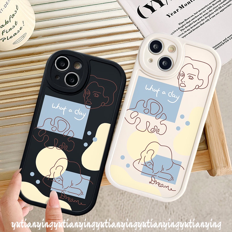 Ins Art Line Face Leaf Case Vivo Y22 Y35 Y22s Y20 Y02s Y17 Y12 Y21A Y33s Y15s Y21 Y12i Y21s Y15A Y91C Y22s Y02 Y16 Y11 Y15 Y30 Y51 V23E V23 V25 V25E Y31 Y91 Y20s Casing Soft Cover