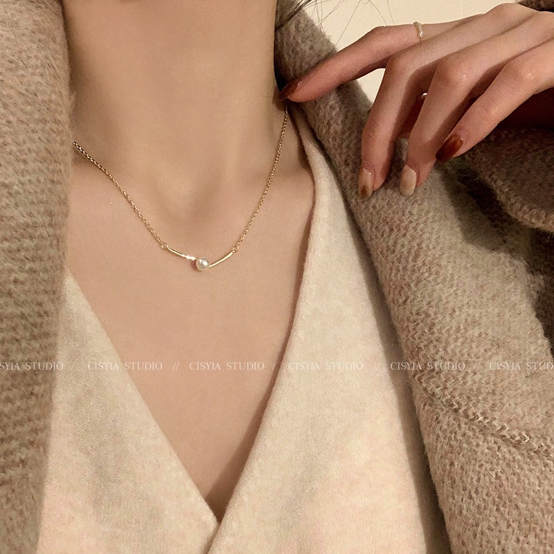 Yeezii Kreatif Mutiara Sumpit Kalung Emas Rantai Liontin Choker Untuk Wanita Aksesoris Perhiasan Sederhana