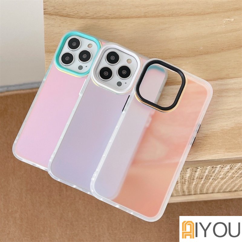 IPHONE Casing Ponsel Warna-Warni Gradasi Untuk Iphone14 13 12 11 Pro Max X XR XS Max7 8 Plus SE2 3sarung Telepon Glitter Laser Transparan