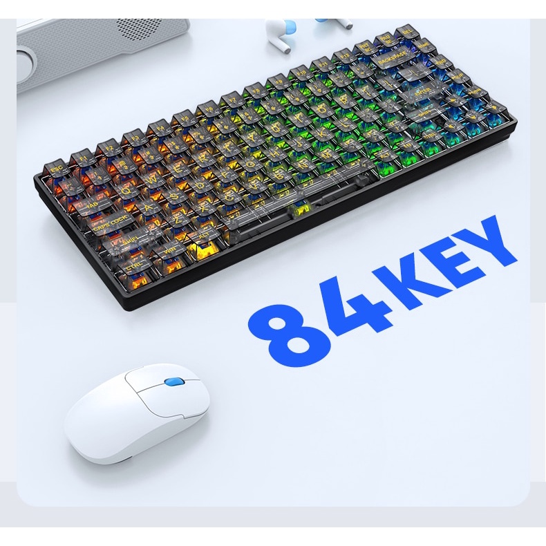 K840 84kunci Hotswap Keyboard Mekanik RGB Custom Keyboard Transparan Keycap Type-C Keyboard Mekanik Gaming Kabel Untuk Game