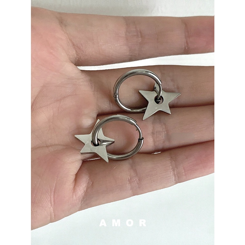 Anting Liontin pentagram Baja Titanium Tanpa Lubang Telinga Cincin Telinga Lingkaran Kepribadian