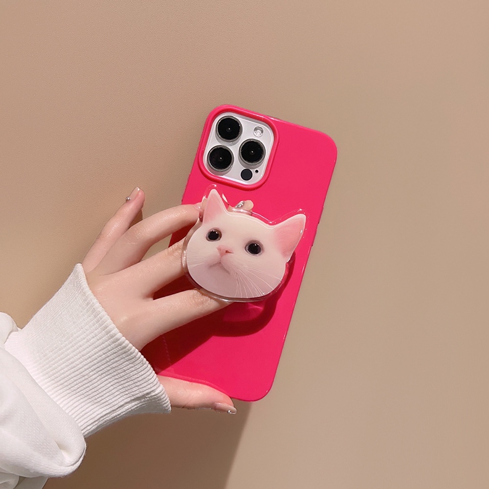 Ins Lucu Kucing Kartun Holder Dengan Rose Red Silicone Case Untuk Iphone SE 2020 7 /8 Plus 14x XR XM 11 12 MINI 13 PRO MAX Casing Cover Pelindung