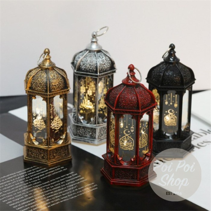 Lentera Kaca LED Kubah Lampu Hias Murah Idul Fitri Lebaran Grosir - Merah