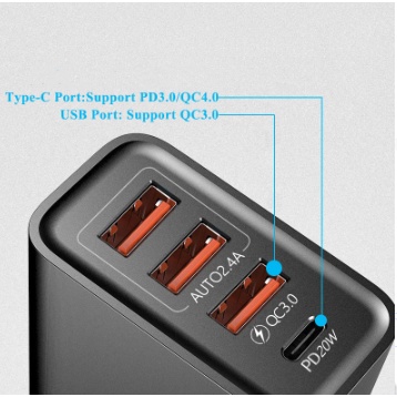 3usb+type-c Multi port Charger PD Amerika Eropa Power Adapter Kepala Cas 4-port