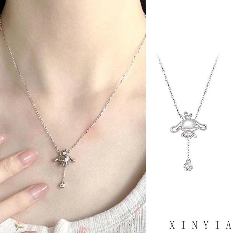 【COD】Kalung Rumbai Anjing Kayu Manis Kartun Cinnamoroll Rumbai Kalung Perempuan Cahaya Mewah Kerah Rantai Hadiah Pacar