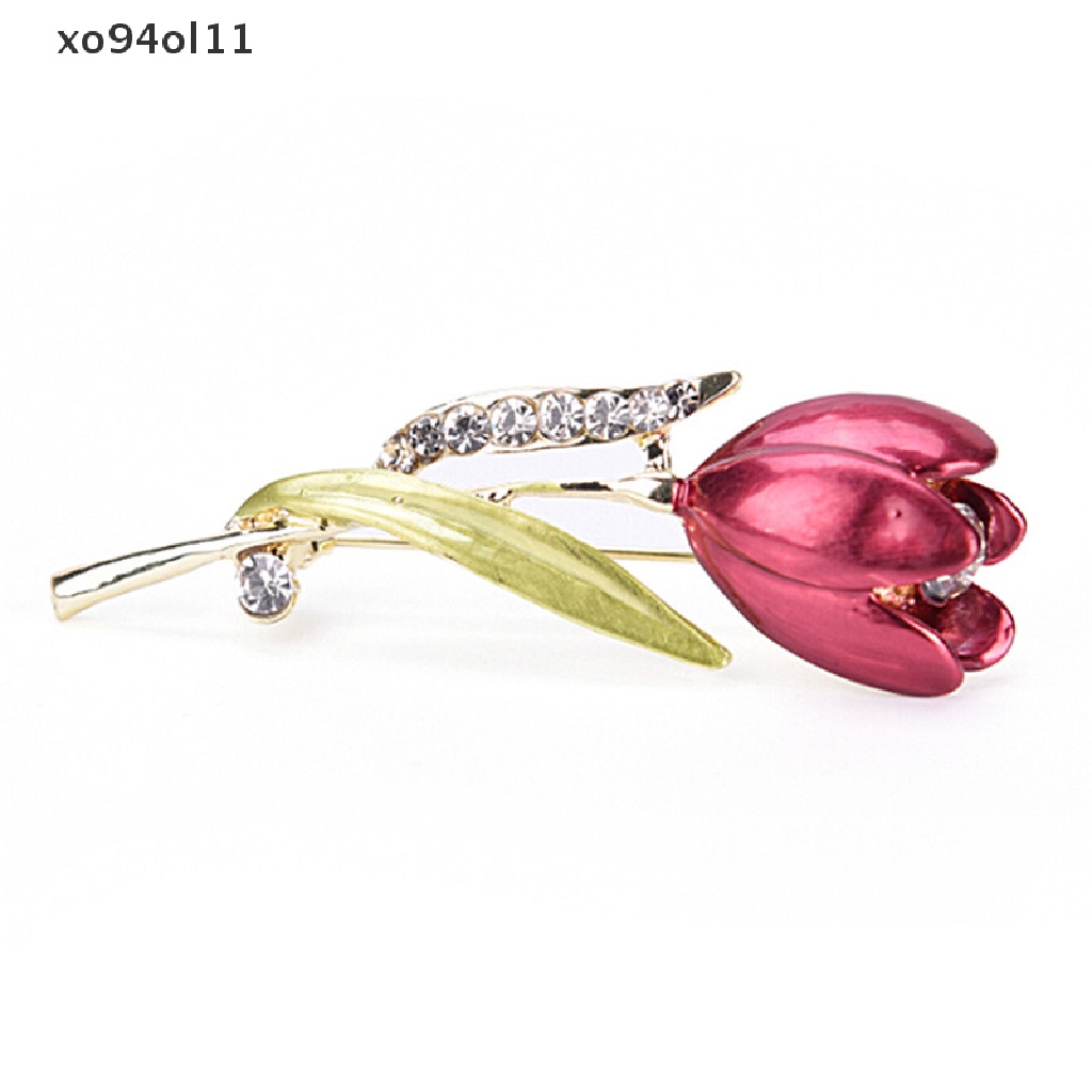 Xo Pin Bros Bunga Tulip Elegan Berlian Imitasi Kristal Aksesoris Pakaian Perhiasan OL