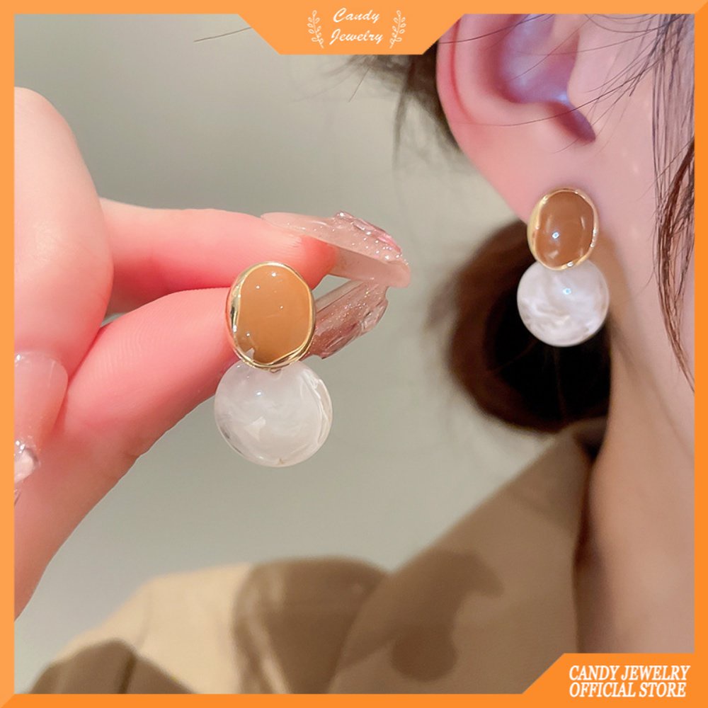 Korea Retro Sederhana Khaki Anting Cahaya Desain Mewah Hong Kong Gaya Tidak Teratur Anting Anting Anting-Anting Anti Karat Untuk Wanita Permen Perhiasan