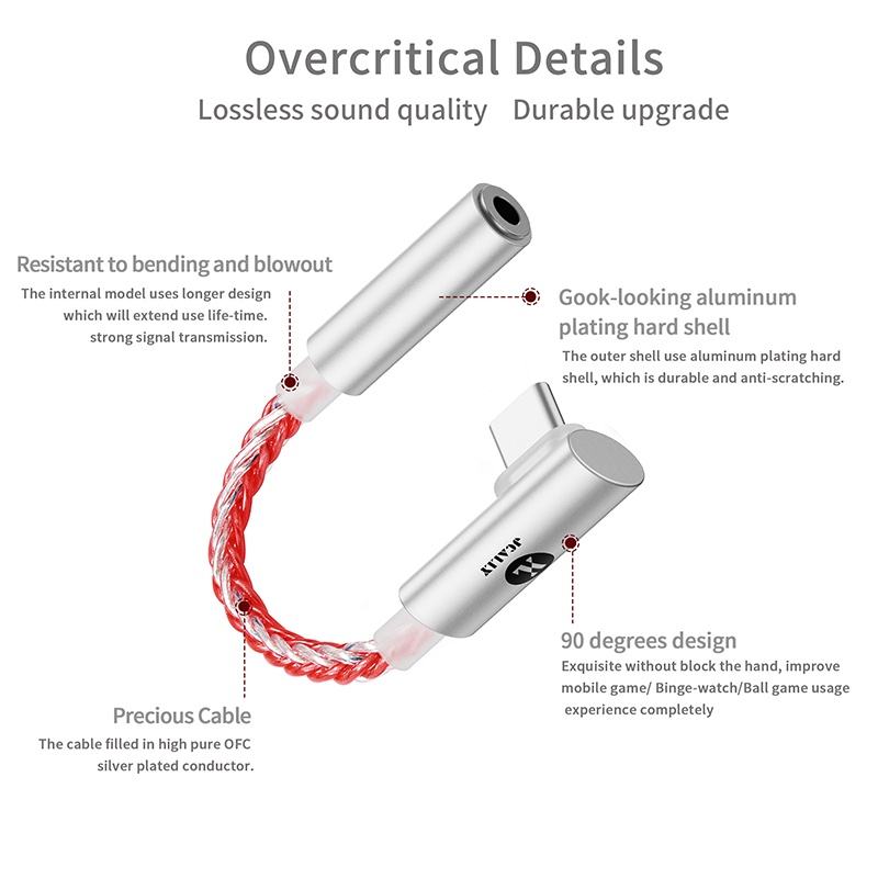 Jcally JM6T Digital Audio Portable Decoding CX31993 DAC Type-C Ke 3.5mm Headphone Amplifier Hifi 32bit/384KHz L Plug Adapter