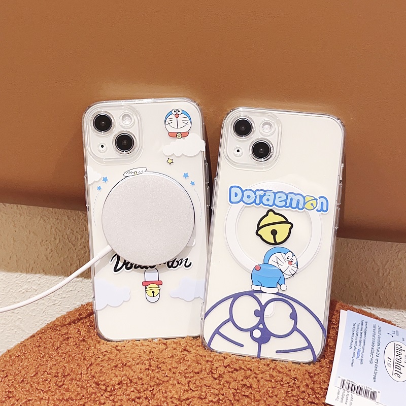 Untuk iPhone Casing Magnet14 13 12 11 Pro Max Kartun Doraemon Lucu Transparan Soft case