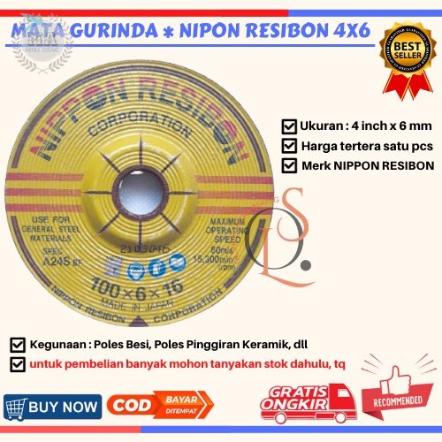 MATA POLES GURINDA NIPPON RESIBON 4 inch x 6 mm MATA POTONG GURINDA OLS Mata Gurinda 4 x 6 mm Batu Gerinda Potong Cutting Wheel Disc