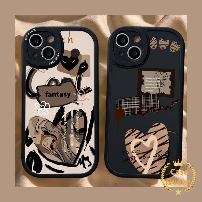 IPHONE Casing Ponsel Tpu Lembut Merek Trendi Kompatibel Untuk Iphone11 14 12 13 Pro Max XR XS X Max 8 7 6 6s Plus SE 2020 Ins Graffiti Cinta Hati Bunga Letter Cover