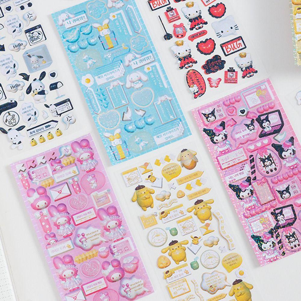 Mxbeauty Goo Card Guka Sticker 5lembar Siswa Kartun Mainan Anak Akun Tangan Melody Kuromi Cinnamoroll Perekat Diary Sticker